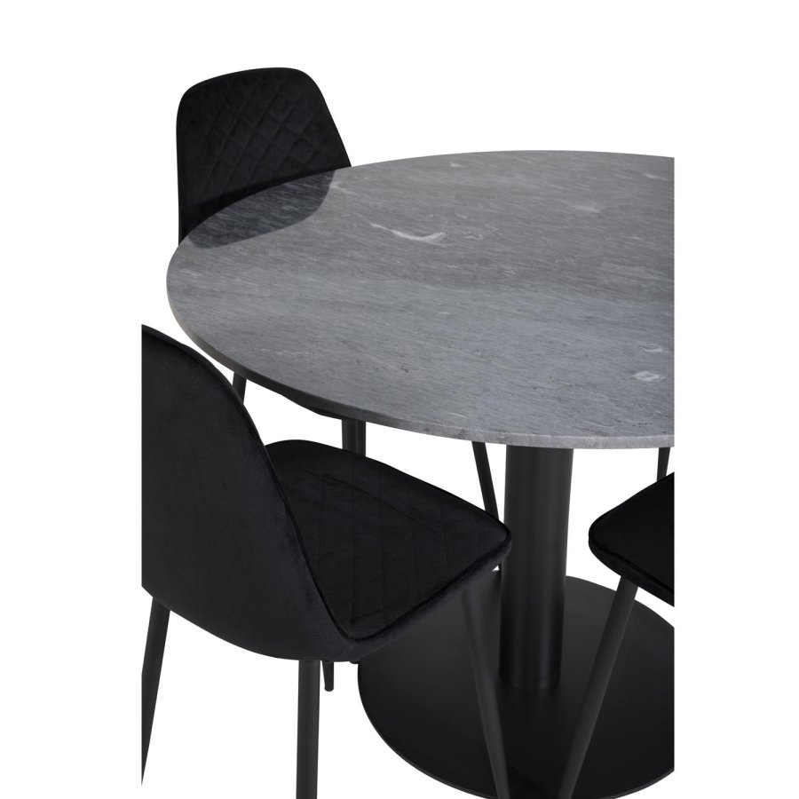 VENTURE DESIGN Estelle spisebordss�t, m. 4 stole - sort marmor/sort metal og sort fl�jl/sort metal