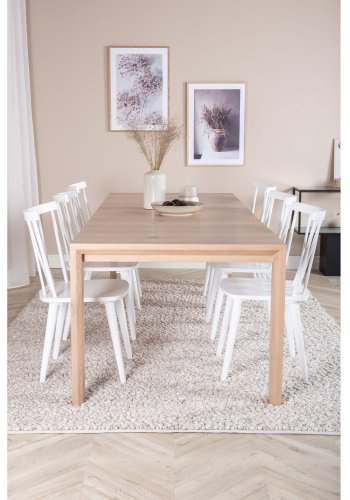VENTURE DESIGN Slider spisebordsett, m. 6 stoler - hvitkalket eikefiner/eik og hvit gummitre