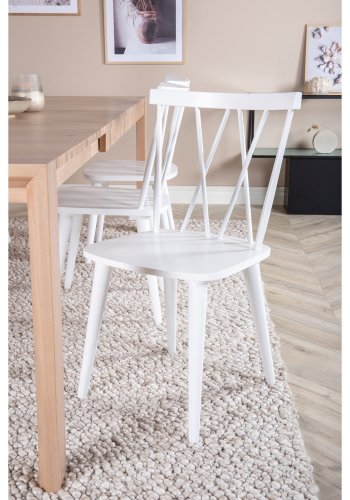 VENTURE DESIGN Slider spisebordsett, m. 6 stoler - hvitkalket eikefiner/eik og hvit gummitre