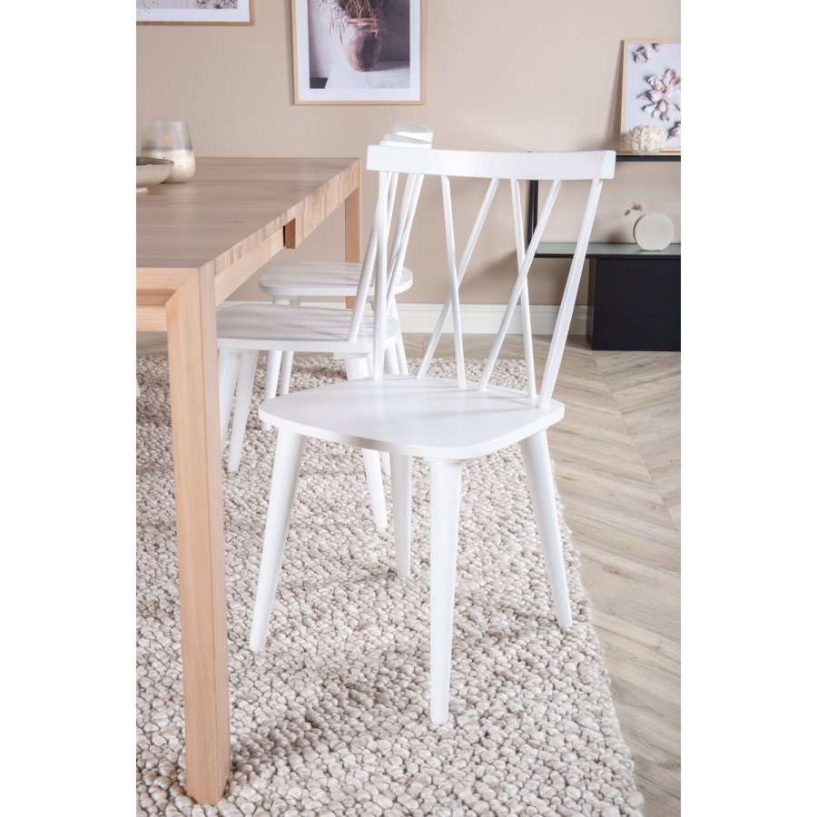 VENTURE DESIGN Slider spisebordsett, m. 6 stoler - hvitkalket eikefiner/eik og hvit gummitre