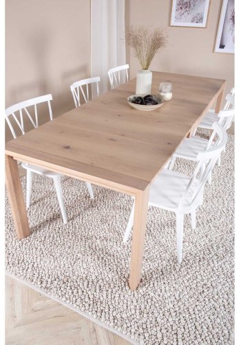 VENTURE DESIGN Slider spisebordsett, m. 6 stoler - hvitkalket eikefiner/eik og hvit gummitre