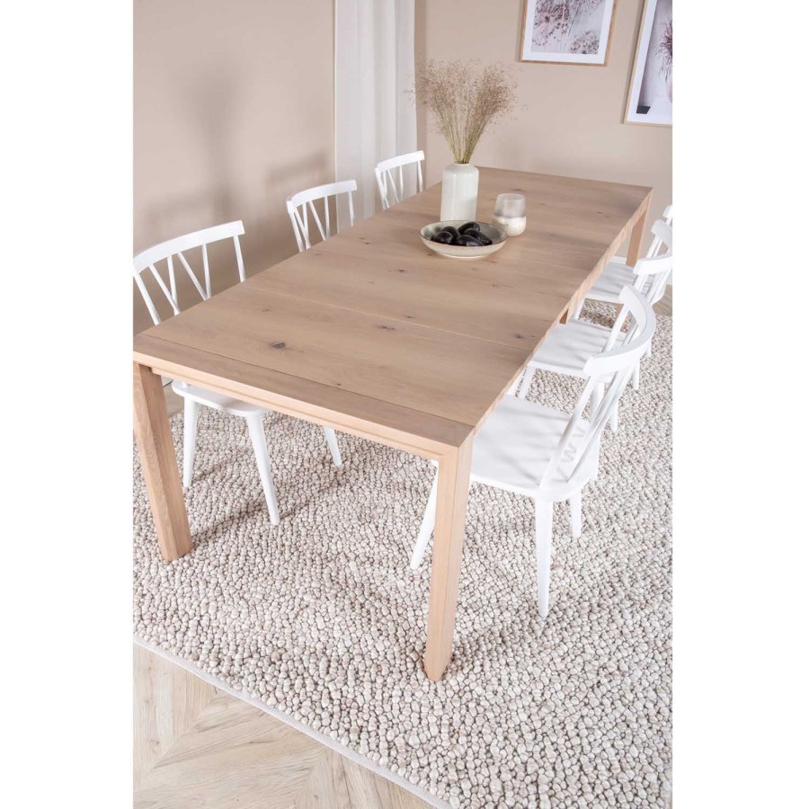 VENTURE DESIGN Slider spisebordsett, m. 6 stoler - hvitkalket eikefiner/eik og hvit gummitre