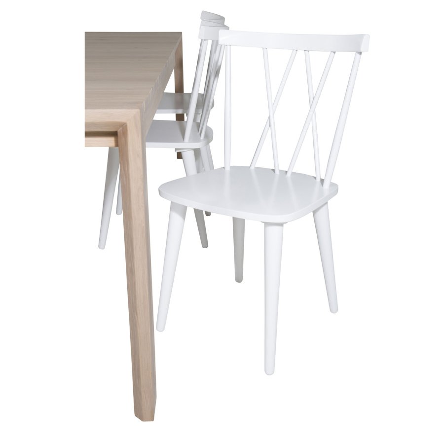 VENTURE DESIGN Slider spisebordsett, m. 6 stoler - hvitkalket eikefiner/eik og hvit gummitre