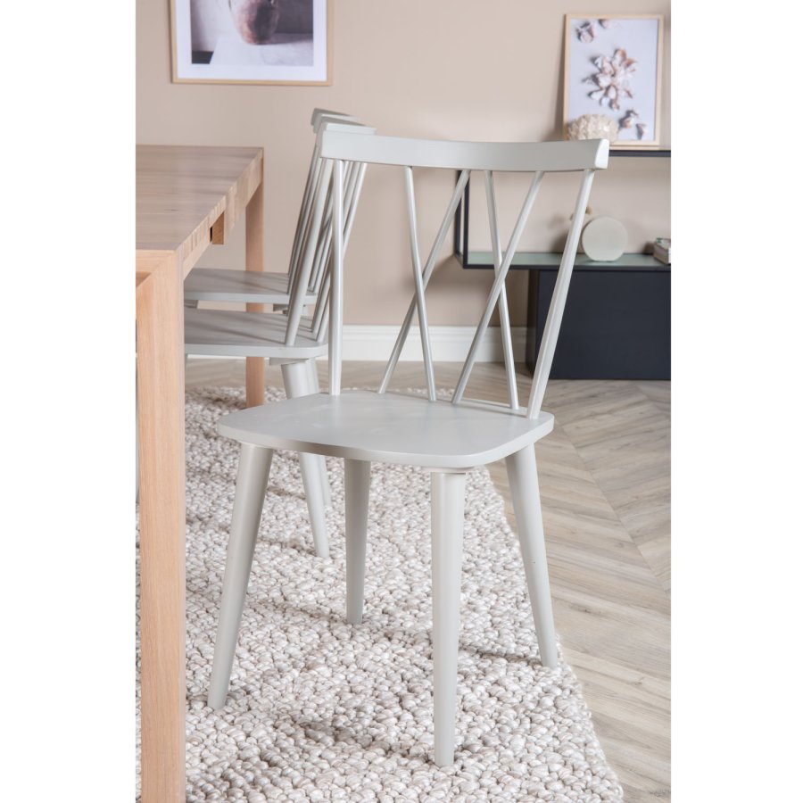 VENTURE DESIGN Slider spisebordsett, m. 6 stoler - hvitkalket eikefiner/eik og gr gummitre