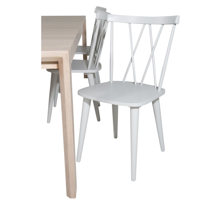 VENTURE DESIGN Slider spisebordsett, m. 6 stoler - hvitkalket eikefiner/eik og gr gummitre