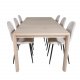 VENTURE DESIGN Slider spisebordsett, m. 6 stoler - hvitkalket eikefiner/eik og beige stoff/svart metall