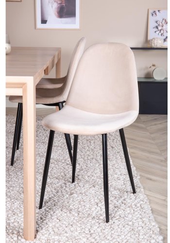 VENTURE DESIGN Slider spisebordsett, m. 6 stoler - hvitkalket eikefiner/eik og beige stoff/svart metall