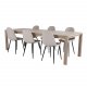 VENTURE DESIGN Slider spisebordsett, m. 6 stoler - hvitkalket eikefiner/eik og beige stoff/svart metall