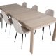 VENTURE DESIGN Slider spisebordsett, m. 6 stoler - hvitkalket eikefiner/eik og beige stoff/svart metall