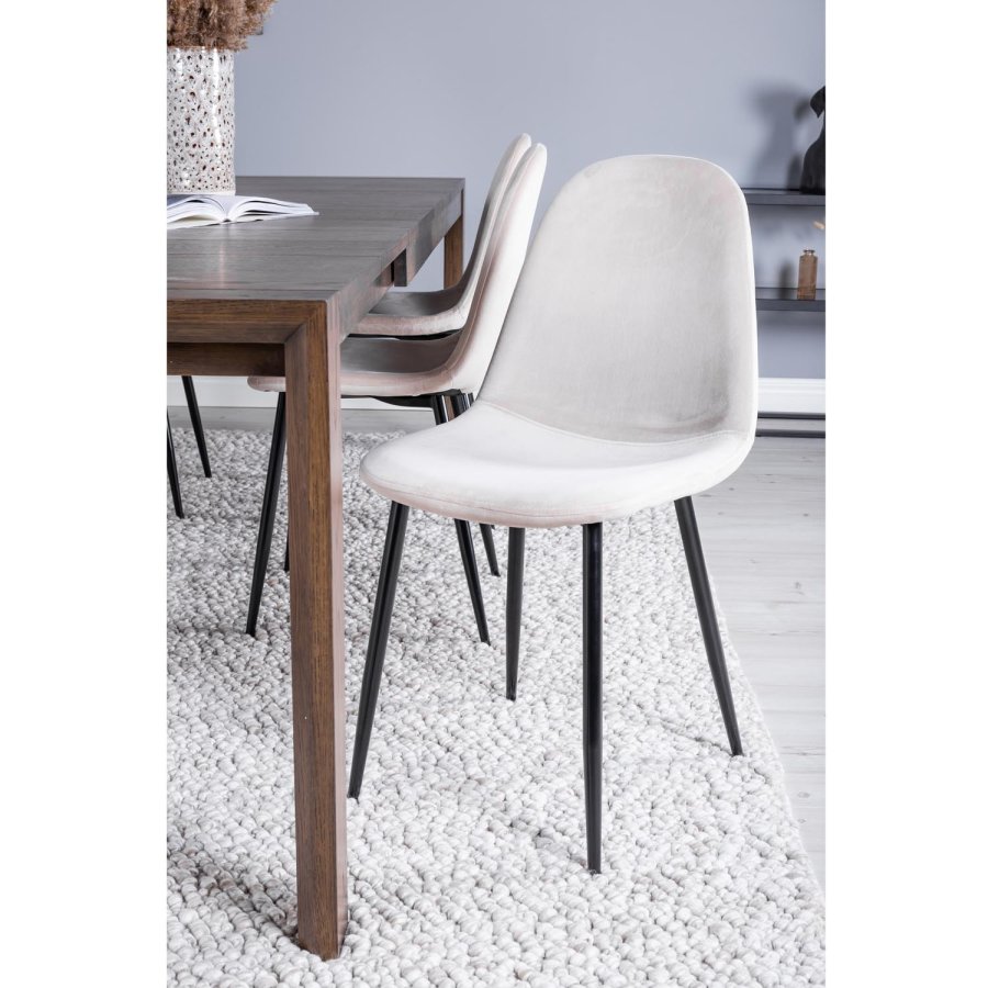 VENTURE DESIGN Slider spisebordsett, m. 6 stoler - rkt eikefiner/eik og beige stoff/svart metall