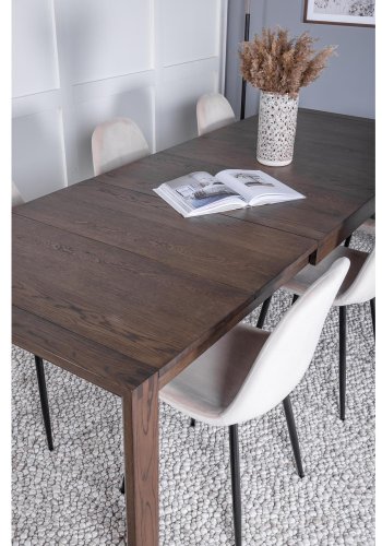 VENTURE DESIGN Slider spisebordsett, m. 6 stoler - rkt eikefiner/eik og beige stoff/svart metall