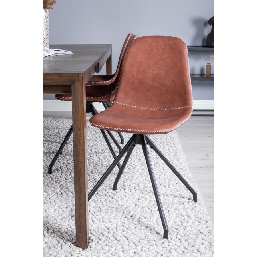 VENTURE DESIGN Slider spisebordsett, m. 6 stoler - rkt eikefiner/eik og brunt PU/sort metall