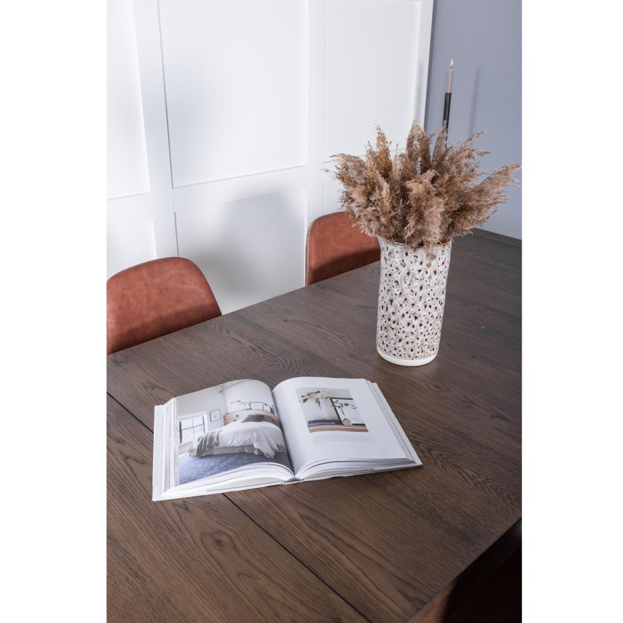 VENTURE DESIGN Slider spisebordsett, m. 6 stoler - rkt eikefiner/eik og brunt PU/sort metall