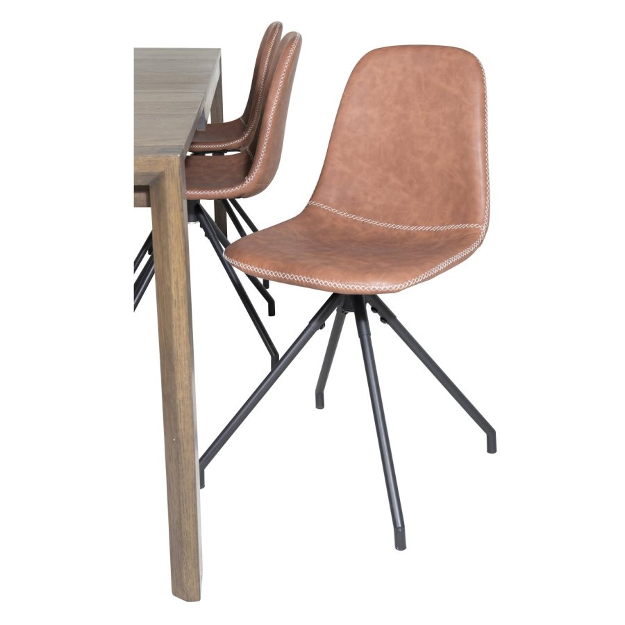 VENTURE DESIGN Slider spisebordsett, m. 6 stoler - rkt eikefiner/eik og brunt PU/sort metall