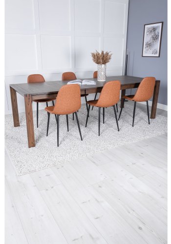 VENTURE DESIGN Slider spisebordsett, m. 6 stoler - rkt eikefiner/eik og brunt PU/sort metall