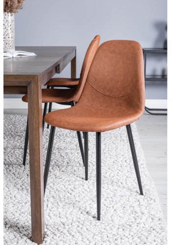 VENTURE DESIGN Slider spisebordsett, m. 6 stoler - rkt eikefiner/eik og brunt PU/sort metall