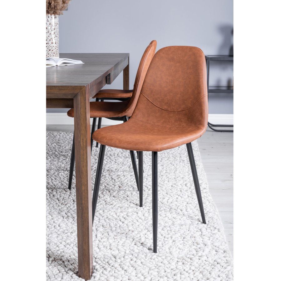 VENTURE DESIGN Slider spisebordsett, m. 6 stoler - rkt eikefiner/eik og brunt PU/sort metall