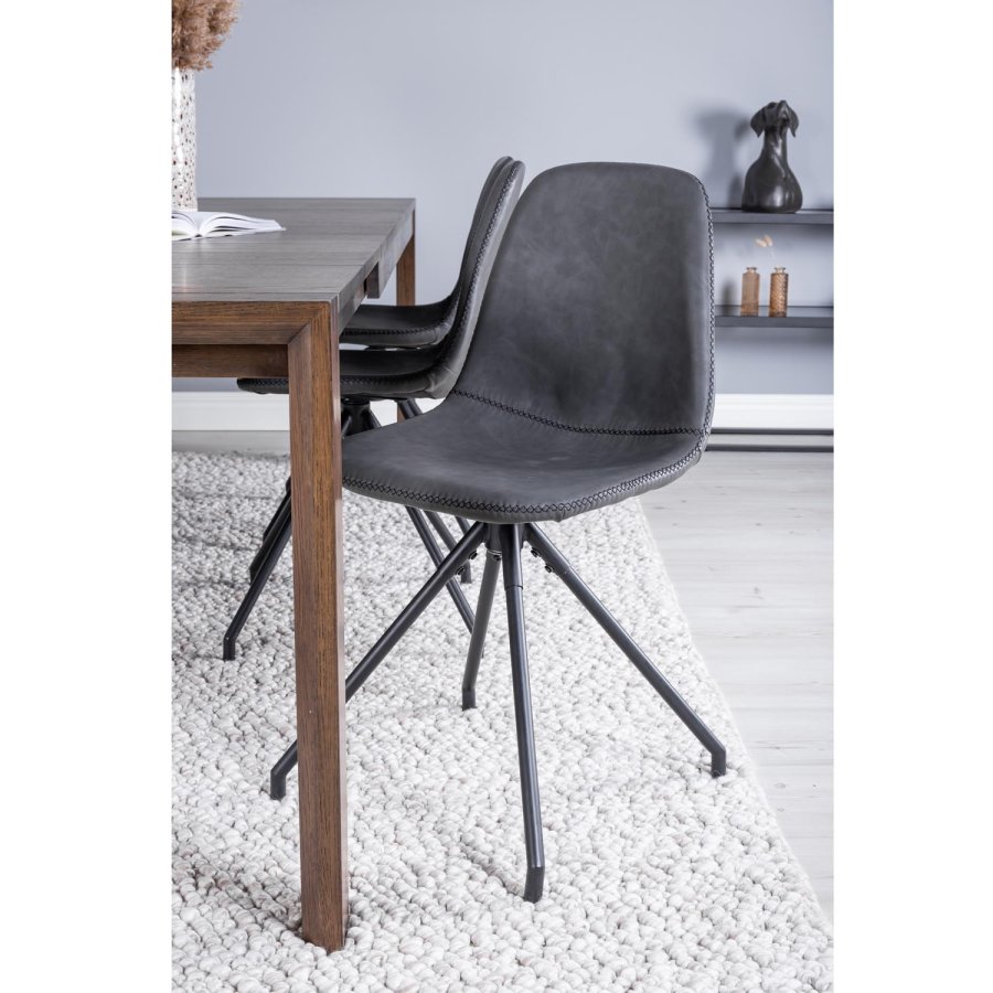 VENTURE DESIGN Slider spisebordsett, m. 6 stoler - rkt eikefiner/eik og sort PU/svart metall