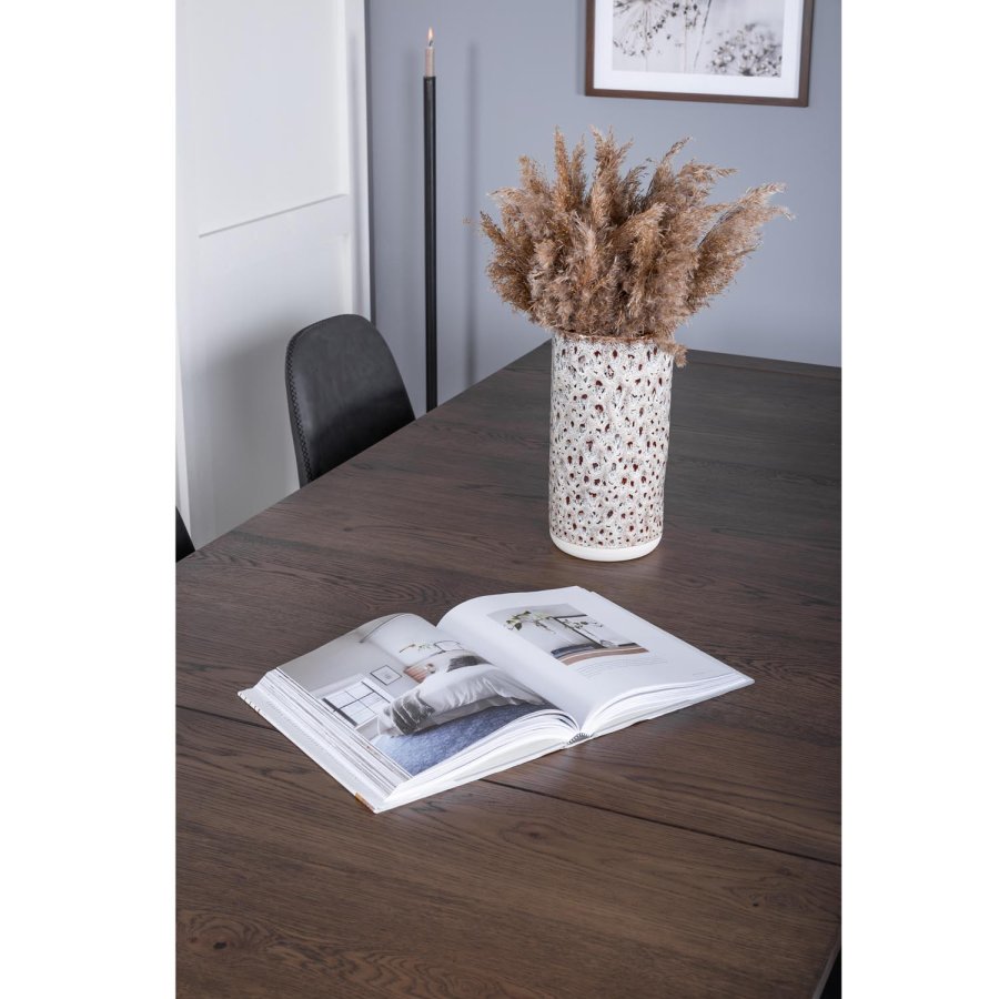 VENTURE DESIGN Slider spisebordsett, m. 6 stoler - rkt eikefiner/eik og sort PU/svart metall