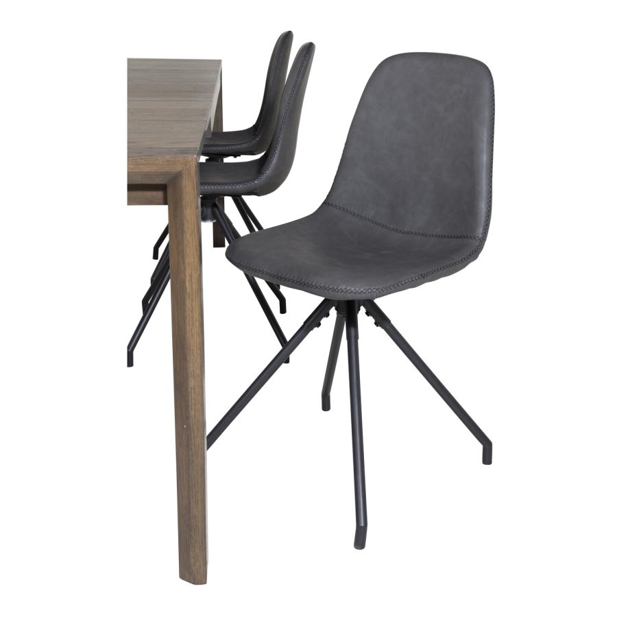 VENTURE DESIGN Slider spisebordsett, m. 6 stoler - rkt eikefiner/eik og sort PU/svart metall