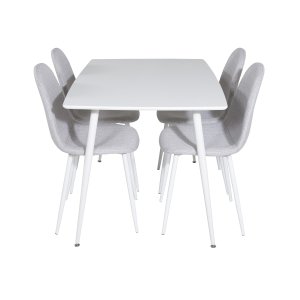 VENTURE DESIGN Polar Matbordsset, med 4 Stolar - Vit MDF / Vit Metall och Ljusgr Polyester / Vit Metall