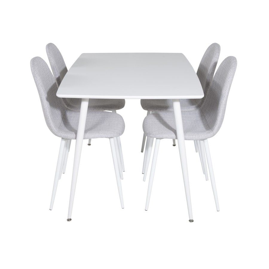 VENTURE DESIGN Polar spisebordsett, m. 4 stoler - hvit MDF/hvit metall og lys gr polyester/hvit metall
