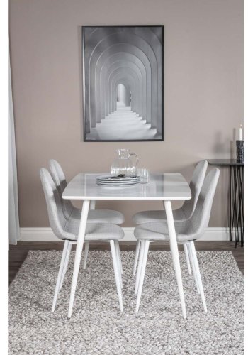 VENTURE DESIGN Polar spisebordsett, m. 4 stoler - hvit MDF/hvit metall og lys gr polyester/hvit metall