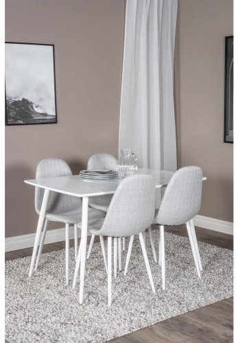 VENTURE DESIGN Polar spisebordsett, m. 4 stoler - hvit MDF/hvit metall og lys gr polyester/hvit metall