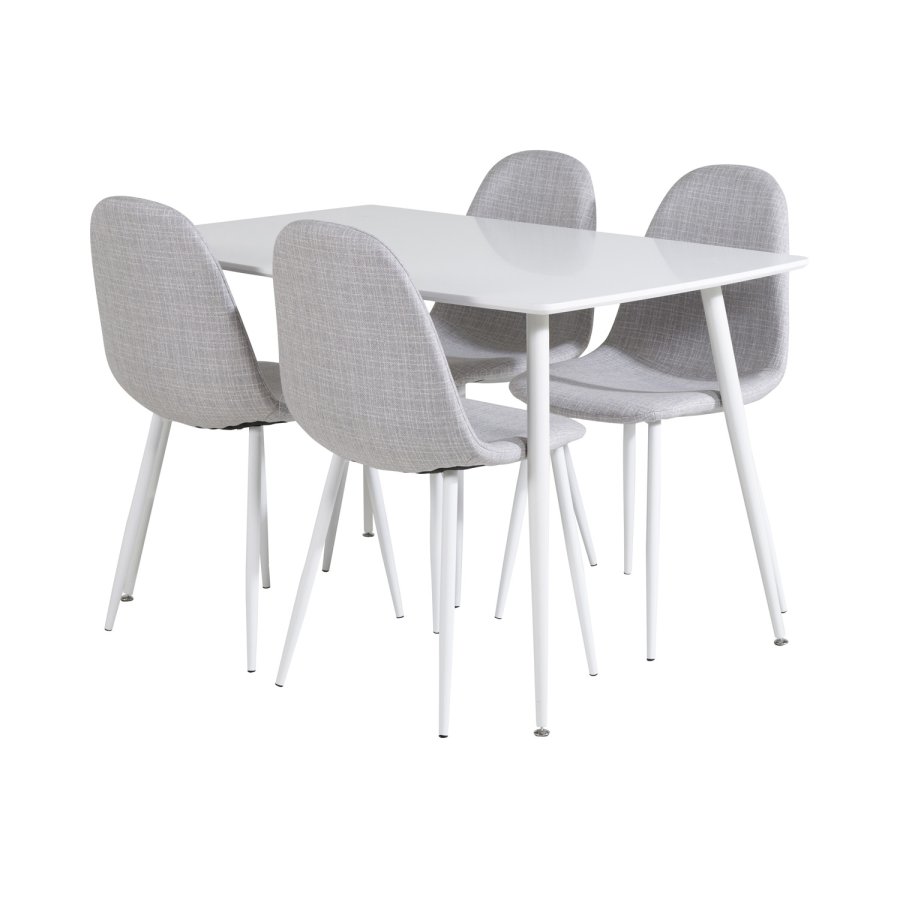 VENTURE DESIGN Polar spisebordsett, m. 4 stoler - hvit MDF/hvit metall og lys gr polyester/hvit metall