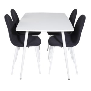 VENTURE DESIGN Polar Matbordsset, med 4 Stolar - Vit MDF / Vit Metall och Svart Polyester / Vit Metall