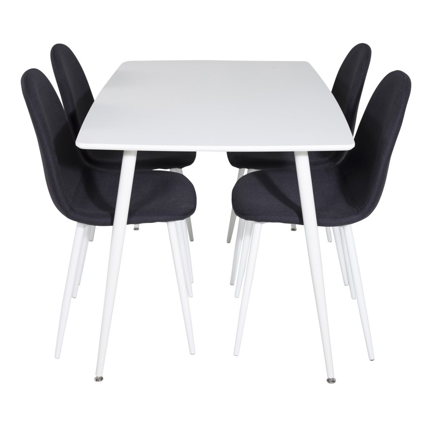 VENTURE DESIGN Polar spisebordsett, m. 4 stoler - hvit MDF/hvit metall og sort polyester/hvit metall