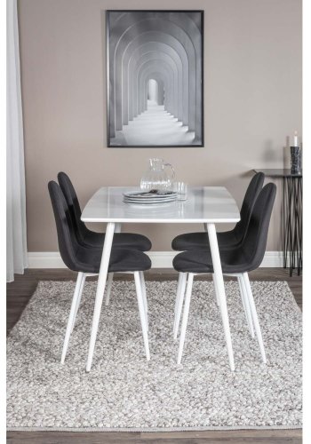 VENTURE DESIGN Polar spisebordsett, m. 4 stoler - hvit MDF/hvit metall og sort polyester/hvit metall
