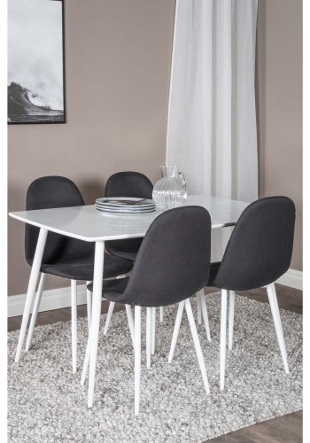VENTURE DESIGN Polar spisebordsett, m. 4 stoler - hvit MDF/hvit metall og sort polyester/hvit metall