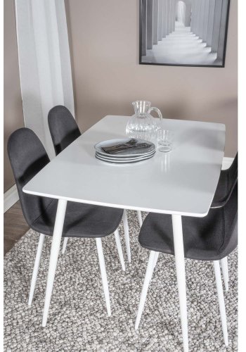 VENTURE DESIGN Polar spisebordsett, m. 4 stoler - hvit MDF/hvit metall og sort polyester/hvit metall