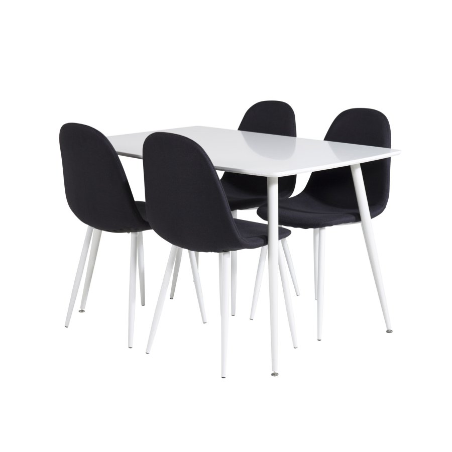 VENTURE DESIGN Polar spisebordsett, m. 4 stoler - hvit MDF/hvit metall og sort polyester/hvit metall