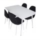 VENTURE DESIGN Polar spisebordsett, m. 4 stoler - hvit MDF/hvit metall og sort polyester/hvit metall
