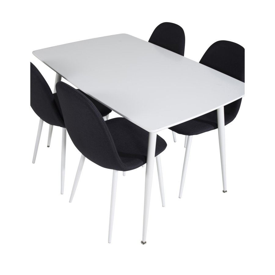 VENTURE DESIGN Polar spisebordsett, m. 4 stoler - hvit MDF/hvit metall og sort polyester/hvit metall