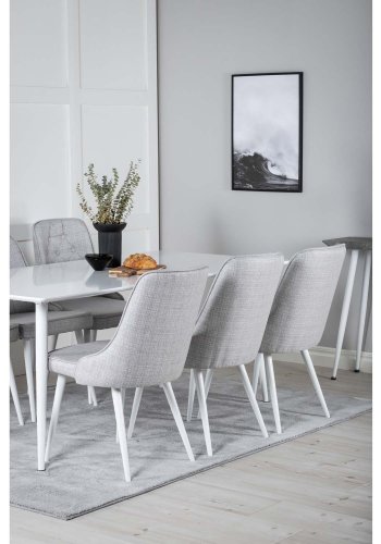 VENTURE DESIGN Polar spisebordsett, m. 6 stoler - hvit MDF/hvit metall, lys gr stoff/hvit metall