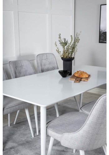 VENTURE DESIGN Polar spisebordsett, m. 6 stoler - hvit MDF/hvit metall, lys gr stoff/hvit metall