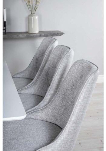 VENTURE DESIGN Polar spisebordsett, m. 6 stoler - hvit MDF/hvit metall, lys gr stoff/hvit metall