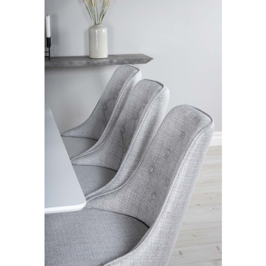 VENTURE DESIGN Polar spisebordsett, m. 6 stoler - hvit MDF/hvit metall, lys gr stoff/hvit metall