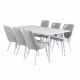 VENTURE DESIGN Polar spisebordsett, m. 6 stoler - hvit MDF/hvit metall, lys gr stoff/hvit metall