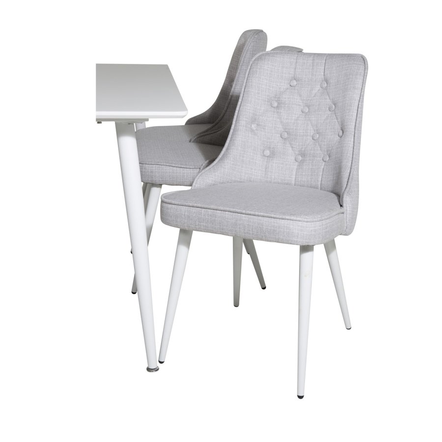 VENTURE DESIGN Polar spisebordsett, m. 6 stoler - hvit MDF/hvit metall, lys gr stoff/hvit metall