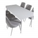 VENTURE DESIGN Polar spisebordsett, m. 6 stoler - hvit MDF/hvit metall, lys gr stoff/hvit metall