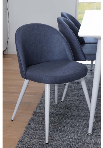 VENTURE DESIGN Polar spisebordsett, m. 6 stoler - hvit MDF/hvit metall, bltt stoff/hvit metall