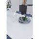 VENTURE DESIGN Polar spisebordsett, m. 6 stoler - hvit MDF/hvit metall, bltt stoff/hvit metall