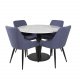 VENTURE DESIGN Estelle Esstisch-Set, mit 4 St&uuml;hlen &ndash; wei&szlig;er Marmor/schwarzes Metall und blauer Stoff/schwarzes Metall