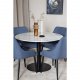 VENTURE DESIGN Estelle Esstisch-Set, mit 4 St&uuml;hlen &ndash; wei&szlig;er Marmor/schwarzes Metall und blauer Stoff/schwarzes Metall