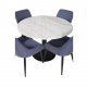 VENTURE DESIGN Estelle Esstisch-Set, mit 4 St&uuml;hlen &ndash; wei&szlig;er Marmor/schwarzes Metall und blauer Stoff/schwarzes Metall