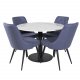 VENTURE DESIGN Estelle Esstisch-Set, mit 4 St&uuml;hlen &ndash; wei&szlig;er Marmor/schwarzes Metall und blauer Stoff/schwarzes Metall